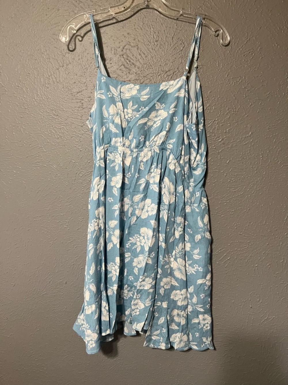 Fourteen & 9th Blue Floral Wrap Dress Ruffle Hem Sleeveless Size Large - Picture 3 of 8